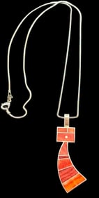 Native American Navajo Sterling and Stone Pendant Necklace Signed H. Smith