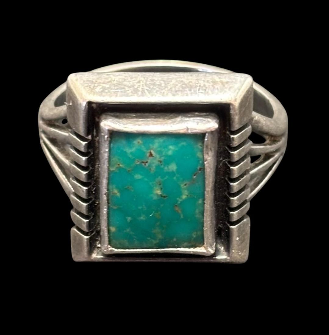 Native American Navajo Sterling and Turquoise Ring Signed WCV: Native American Navajo sterling and turquoise ring. Tested sterling and signed WCV - William C. Vandever - Navajo silversmith. Size 10.