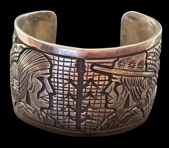 Native American Navajo Hand Stamped Sterling Cuff Bracelet Signed JLJ (1 of 4)
