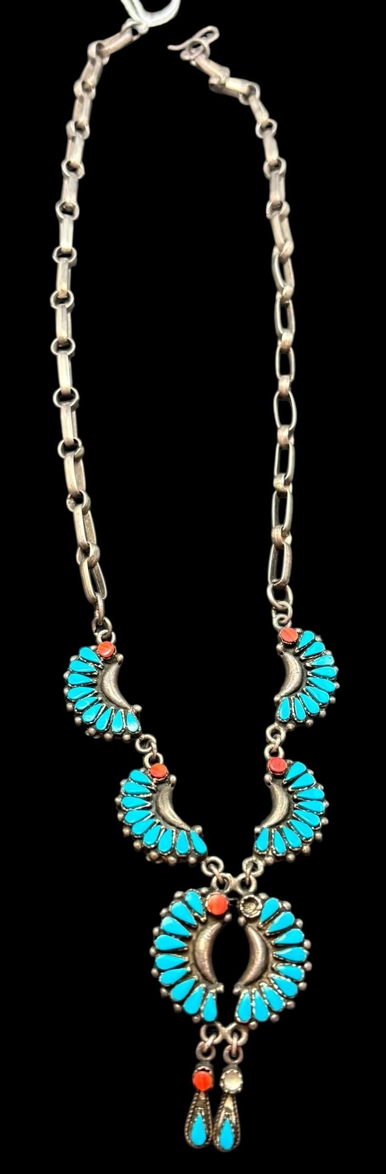 Native American Zuni Coral Petit Point Pendant Necklace (1 of 3)