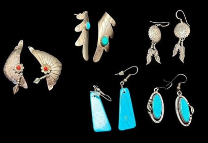Lot of Five Pairs of Soutwest Style Pierced Earrings