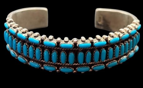 Native American Zuni Turquoise Petit Point Cuff Bracelet