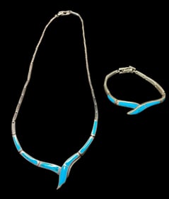 Sterling and Turquoise Necklace and Bracelet Set