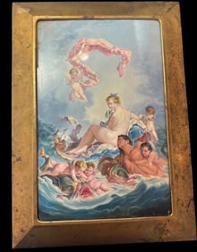 Antique Brass Book Cover with Triumph Venus Painting on Porcelain
