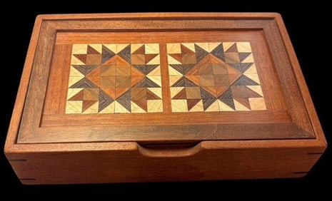 Inlaid Pennslyvania Dutch Wood Box Signed Jackie and Gary White