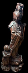 Antique Rosewood Carved Guanyin Figure