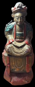 Antiquated Polychrome Carved Wood Chinese Amitayus Buddha