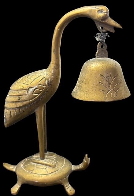 Chinese Brass Crane on Turtle Bell (1 of 4)