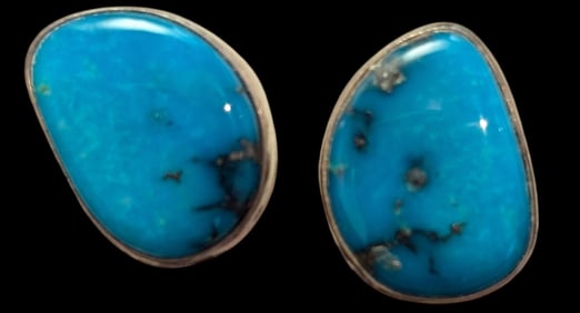Navajo Native American Signed J Sterling and Turquoise Earrings