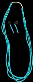 Multi Strand Heishi Turquoise Necklace with Matching Earrings