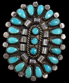 Native American Zuni Petit Point Silver and Turquoise Ring