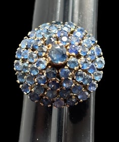14K Gold and Sapphire Signed JG Iranian Cocktail Ring Ca. 1970s