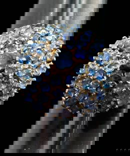 14K Gold and Sapphire Signed JG Iranian Cocktail Ring Ca. 1970s: 14K gold and sapphire cocktail ring. Marked 14K and signed JG. Purchased in Iran Ca 1970's when the Shah was still in power. Size 6.75.