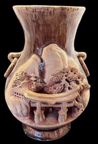 Fine Japanese Banko Ware Carved Vase Signed