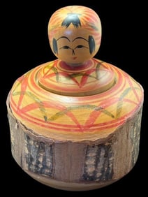 Hand Painted and Signed Wooden Kokeshi Jar