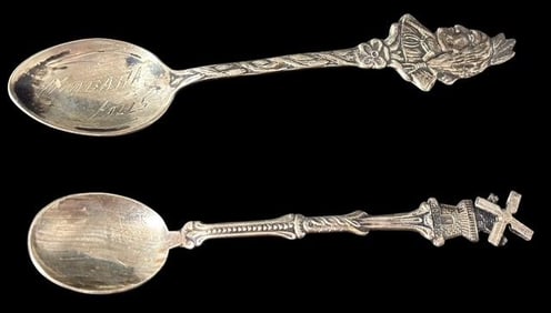 Pair of Sterling Souvenir Spoons Indian Figural