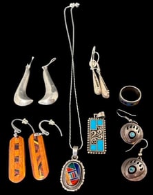 Lot of Seven Native American and Mexican Jewelry Pieces