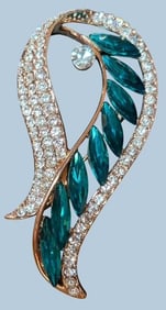 Vintage Rhinestone with Blue Green Stone Pin