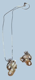 Sterling Chain with Large Oyster Pearl Pendant with Second Pendant