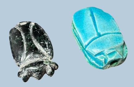 Two Carved Stone Scarbs