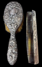 Antique Gorham Sterling Handle Brush and Comb