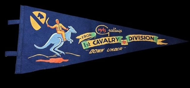 US WWII Greetings From Down Under First Calvary Division Pennant