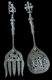 Vintage Italian Cherub and Lion Silvertone Serving Pair