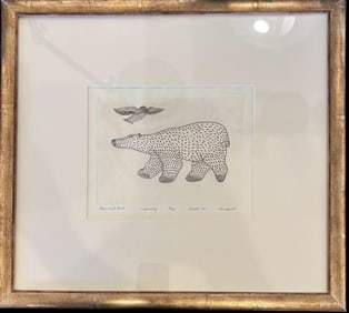 Kenojuak Ashevak "Bear and Bird" Engraving 28/50