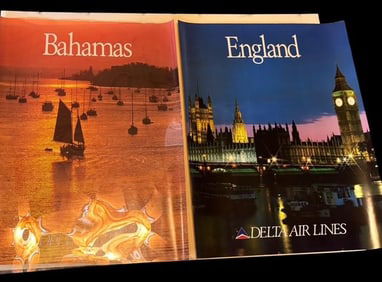 Vintage Delta Airlines Travel Posters Lot of Two Bahamas and England