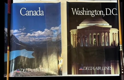 Vintage Delta Airlines Travel Posters Lot of Two Canada and Washington D.C.
