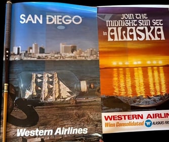Original Vintage Western Airline Travel Posters Alaska and San Diego