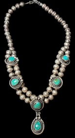 Native American Sterling and Turquoise Pendant Necklace