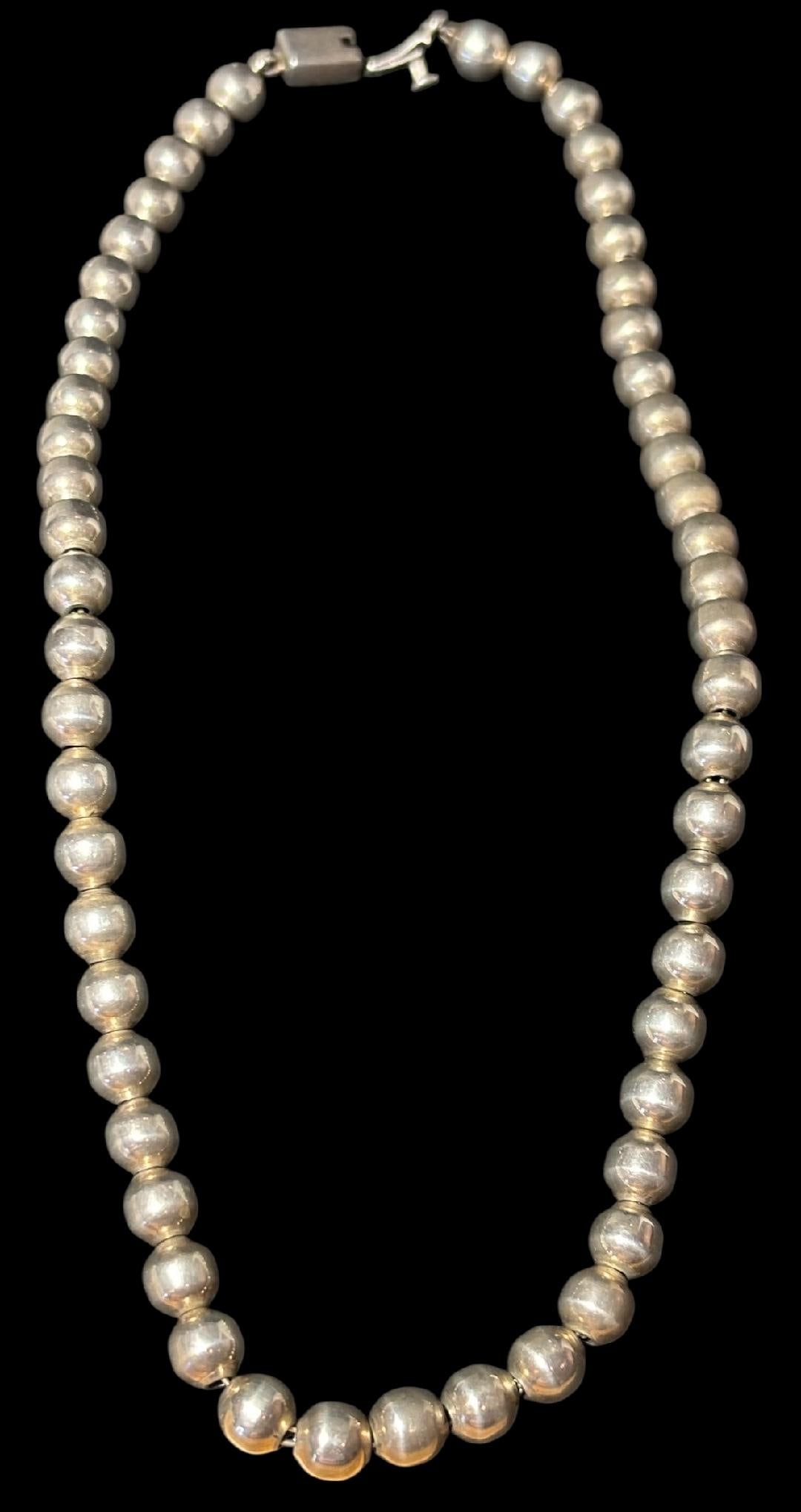 Taxco Mexico Sterling Bead Necklace: Taxco Mexico sterling bead necklace. Measures 16". Marked .925.