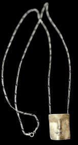 Sterling Necklace Impressioned Face Pendant