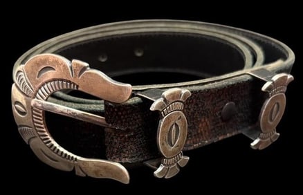 H.M. Roan Signed Sterling Belt Buckle and Belt