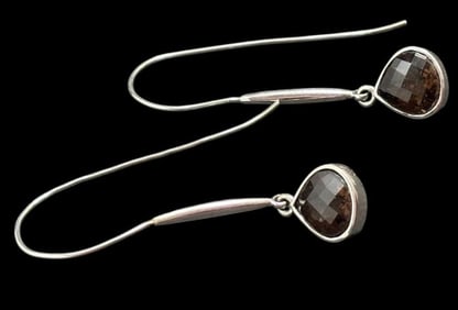 Pair of Smokey Quartz Dangle Earrings Hallmark Signed