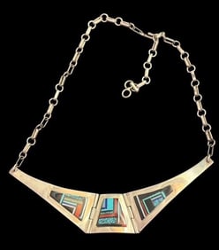 Native American Signed Sterling and Stone Choker Necklace Jay Livingston