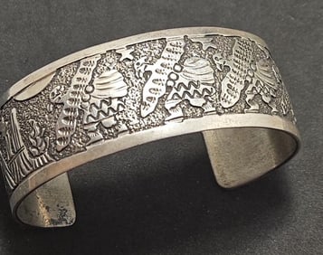 Native American Navajo Sterling Cuff Bracelet Signed B