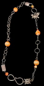 Antique Chinese Necklace with Jade Beads and Foo Dog Charm