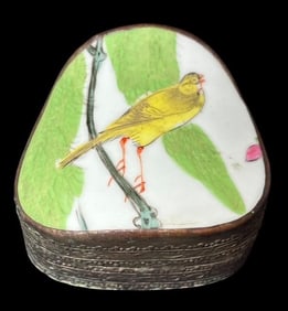 Hand-Painted Bird on Porcelain Asian Trinket Box