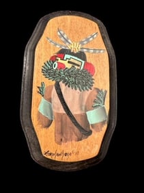 Original Native American Painted Dancer on Wood Base Signed Lomahonhoya