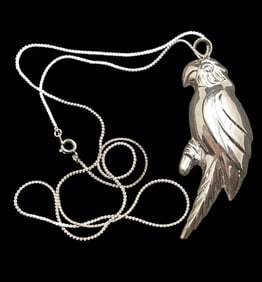 Sterling Necklace with Parrot Pendant Signed NF