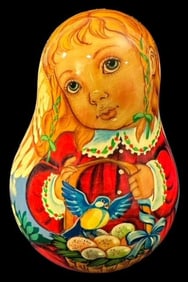 Signed Russian Handpainted Musical Roly Poly Doll