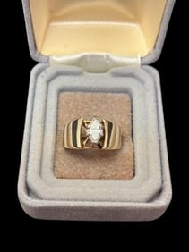 14K Gold Cathedral Style Ring with .44ct Marquise Cut Diamond