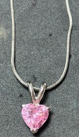 Italian Sterling Pink Heart Pendant Necklace
