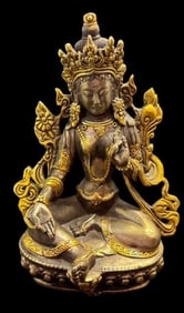 Hallmark Signed Gilt Metal Tibetan White Tara Figure