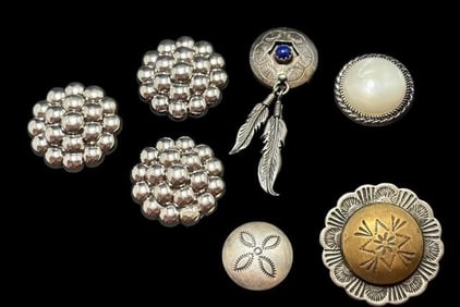 Lot of Seven Navajo Button Covers and Button