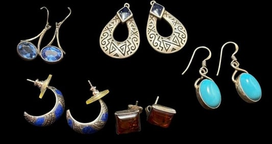 Lot of Five Native American Pierced Earrings