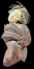 Hand Carved Sterling and Mammoth Bone Zealandia Brooch/Pendant