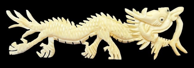 Antique Chinese Carved Bone Dragon Pin